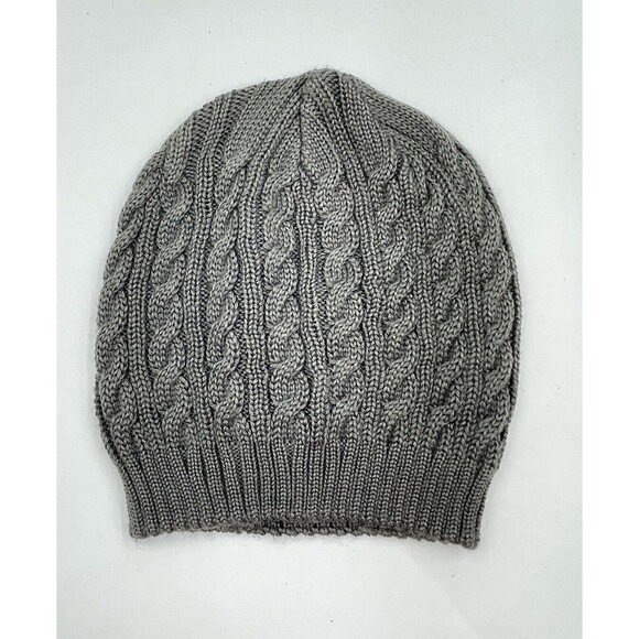 Cable Knit Beanie Womens Gray One Size Wool Acrylic - Picture 2 of 9